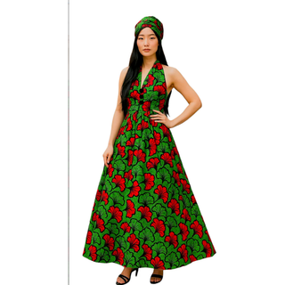 Women Long Smocked Maxi Sundress with Headwrap
