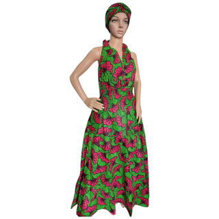 Women Long Smocked Maxi Sundress with Headwrap