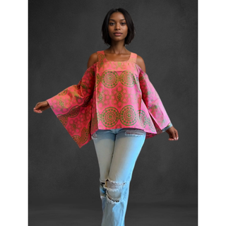 Ankara Print Wrap Blouse Top Open Shoulder