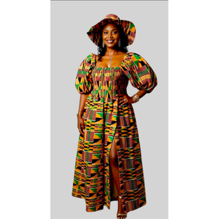 Bold African Ankara Print Maxi Dress Kente