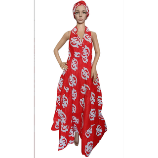 Women Long Smocked Maxi Sundress with Headwrap Red GyeNamee