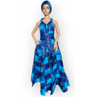 Women Long Smocked Maxi Sundress with Headwrap