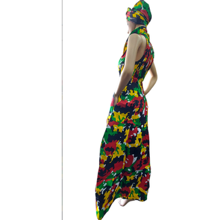 Women Long Smocked Maxi Sundress with Headwrap