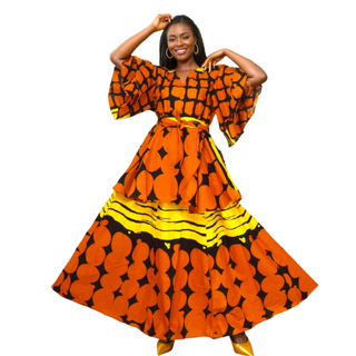 Ankara Style Maxi Skirt with Sash / Skirt Blouse Set