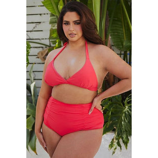 PLUS SIZE Two Piece High Waist with Ruche Front Swim Suit