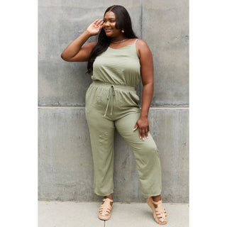 Full Size Textured Woven Jumpsuit in Sage