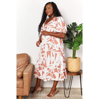 Printed Surplice Balloon Sleeve Dress