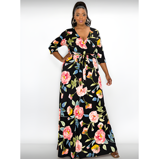 Floral Faux Wrap Maxi Dress - Plus Size 1XL, 2XL, 3XL