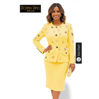 Donna Vinci 13459 | Knit Jacket & Skirt Set with Unique Trim & Button Detail - Alkebulan Lifestyle