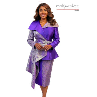 Donna Vinci 12220 | Brocade & Purple Silk Statement Church Suit