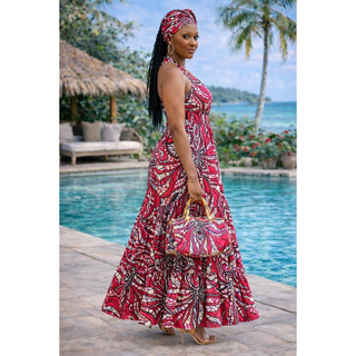 Women Long Smocked Maxi Sundress with Headwrap