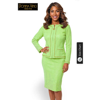 Donna Vinci 13463 | Knit Jacket & Skirt Set with Gold Chain & Button Trim - Alkebulan Lifestyle