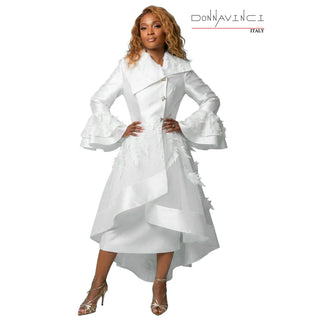 Donna Vinci 12274 | White Virtual Silk Look Duster & Skirt Set with Laser-Cut Trim – Spring 2026 - Alkebulan Lifestyle