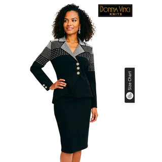 Donna Vinci 13465 | Knit Jacket & Skirt Set with Pearl Shoulder Detail