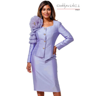 Donna Vinci 12258 | Lavender Virtual Silk Look Jacket & Skirt Set with Organza Ruffle Trim – Spring 2026