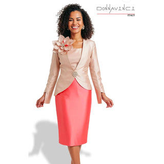 Donna Vinci 12260 | Two-Tone Virtual Silk Jacket & Skirt Set with Detachable Brooch – Spring 2026