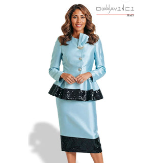 Donna Vinci 12269 | Virtual Silk Jacket & Skirt Set with Black Sequin Trim – Spring 2026