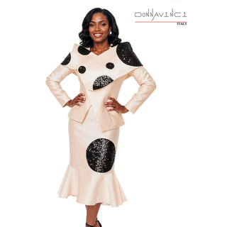 Donna Vinci 12263 | Beige Novelty Jacket & Skirt Set with Rhinestone Buttons – Spring 2026