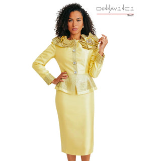 Donna Vinci 12271 | Canary Yellow Virtual Silk  Look Jacket & Skirt Set with Multicolor Rhinestones – Spring 2026