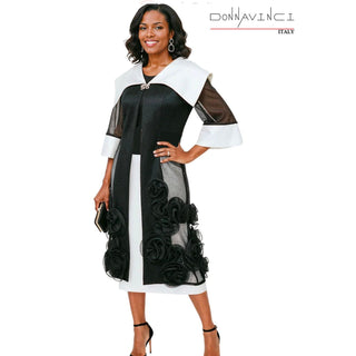 Donna Vinci 12264 | Black & White 3-Piece Jacket, Cami & Skirt Set with Organza Flowers – Spring 2026 - Alkebulan Lifestyle