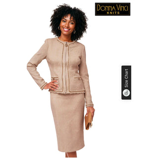 Donna Vinci 13463 | Knit Jacket & Skirt Set with Gold Chain & Button Trim - Alkebulan Lifestyle