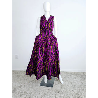 Women Long Smocked Maxi Sundress with Headwrap - Purple