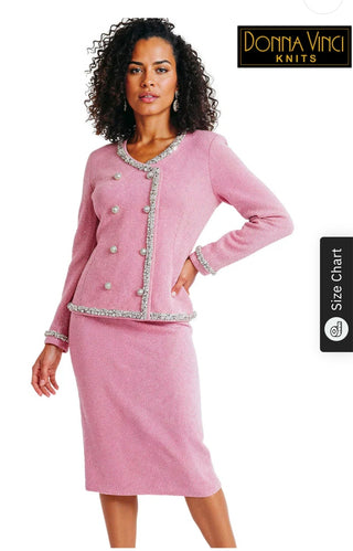 Donna Vinci 13462 | Knit Jacket & Skirt Set with Rhinestone & Pearl Trim