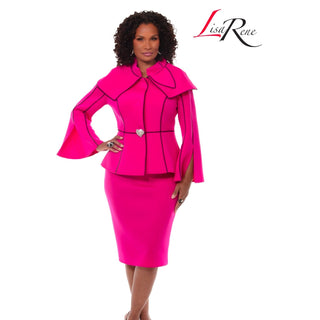 Lisa Rene 3377 Fuchsia & Black 2-Piece Jacket & Skirt Set – Black Label 2026 Collection - Alkebulan Lifestyle