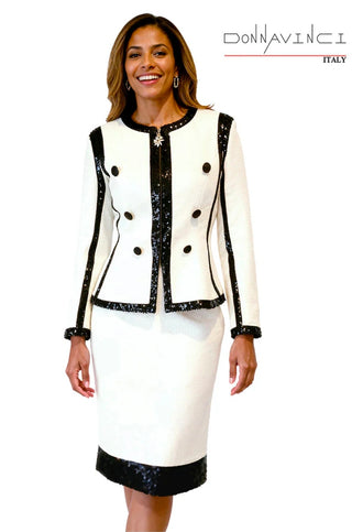 Donna Vinci 12253 | Off-White & Black Sequin-Trim Jacket & Skirt Set – Spring 2026