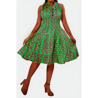 African Ankara Style Print Cotton Women Mid Length Smocked Maxi Dress Sundress pg