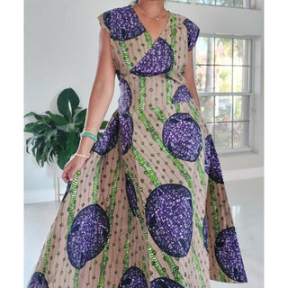African Ankara Style Print Long Wrap Maxi Dress