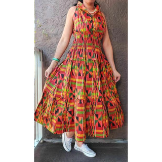 African Style Print Cotton Women Long Smocked Dress Sundress