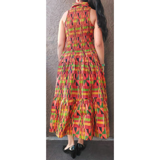 African Style Print Cotton Women Long Smocked Dress Sundress