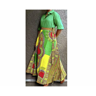 African Print Ankara Dashiki Style Long Maxi Wrap Skirt with matching Sash