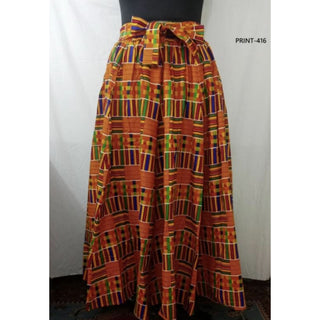African Print Ankara Long Maxi Skirt with Headwrap - Yellow Kente
