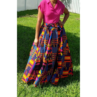 Ankara Long Maxi Skirt with matching Sash - Plus Size
