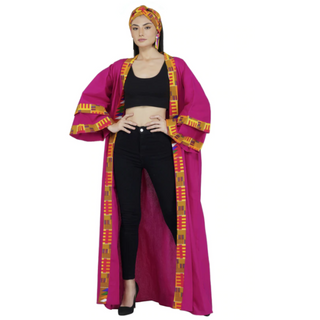 African Print Ankara Geometric Long Kimono Duster Robe Coat Cover Up Kaftan Caftan