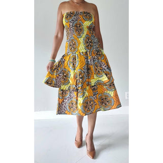 African Ankara Print Style Long Elastic Maxi Smock Dress Skirt Set Wax Cotton - 2 Piece Set
