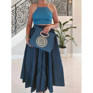 African Print Long Length Maxi Skirt / Pocketbook Set - Free size- STRETCH FITS M TO 2XL