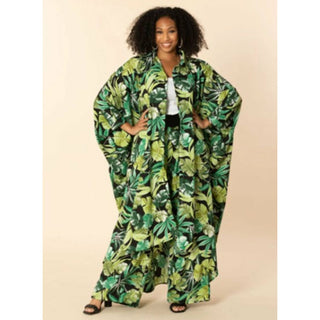 Summer Kimono Kaftan Two Piece Pant Set Long Abaya + Pants Suits Dress - Plus Size