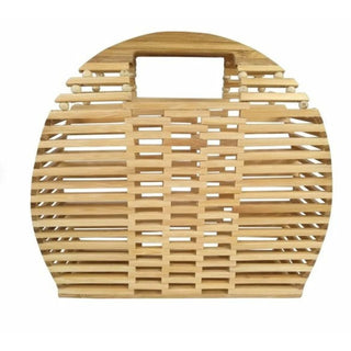 Smooth Natural Bamboo Bag Top Handle, Bamboo Woven Beach Bag, Half Moon, Rattan Woven Straw Bag, Hollow Handmade Bamboo Bag, Outdoor Clutch
