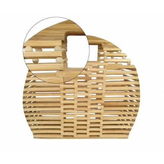 Smooth Natural Bamboo Bag Top Handle, Bamboo Woven Beach Bag, Half Moon, Rattan Woven Straw Bag, Hollow Handmade Bamboo Bag, Outdoor Clutch