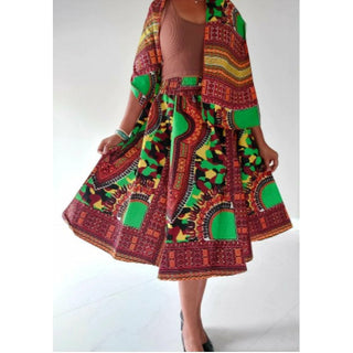 African Dashiki Midi Skirt  - Free size- STRETCH FITS M TO 2XL