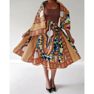 African Dashiki Midi Skirt  - Free size- STRETCH FITS M TO 2XL