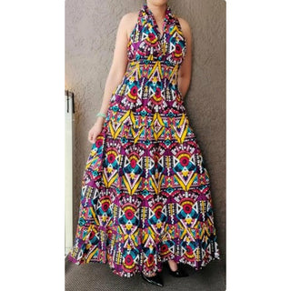African Style Print Cotton Women Long Smocked Dress Sundress - Multi Color