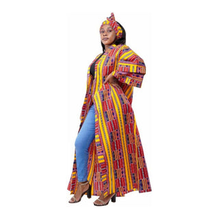 Long African Kimono Mask Headwrap |Full Length African Print Jacket Ankara Robe Kaftan Caftan