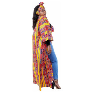 Long African Kimono Mask Headwrap |Full Length African Print Jacket Ankara Robe Kaftan Caftan