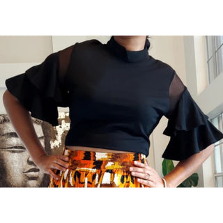 Black Sheer Blouse Top / One Size Fits up to 3XL