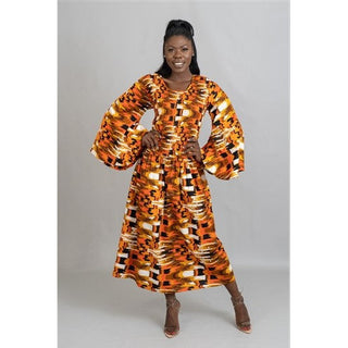African Print Smocked Maxi Dress