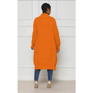 Elegant Casual Cardigan Big Collar Knit Duster Long Sweater with Pockets